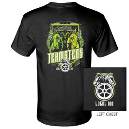 TEAMSTERS LOCAL 100 DOUBLE HORSE LOGO USA MADE UNION PRINTED T
